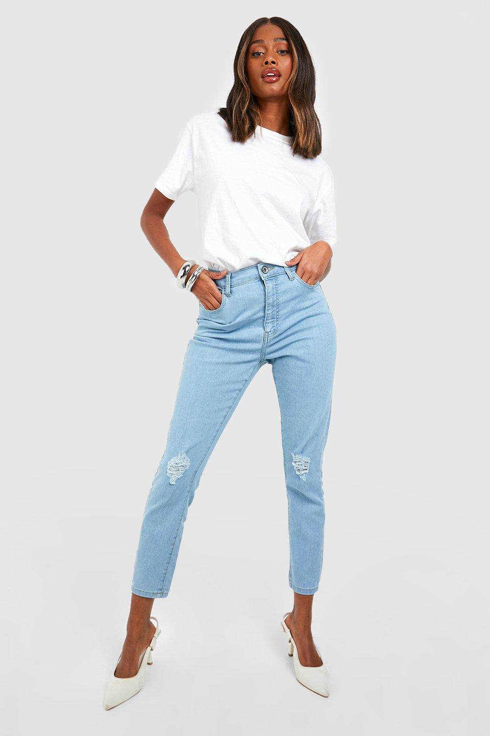 High waisted ripped ankle sales jeans